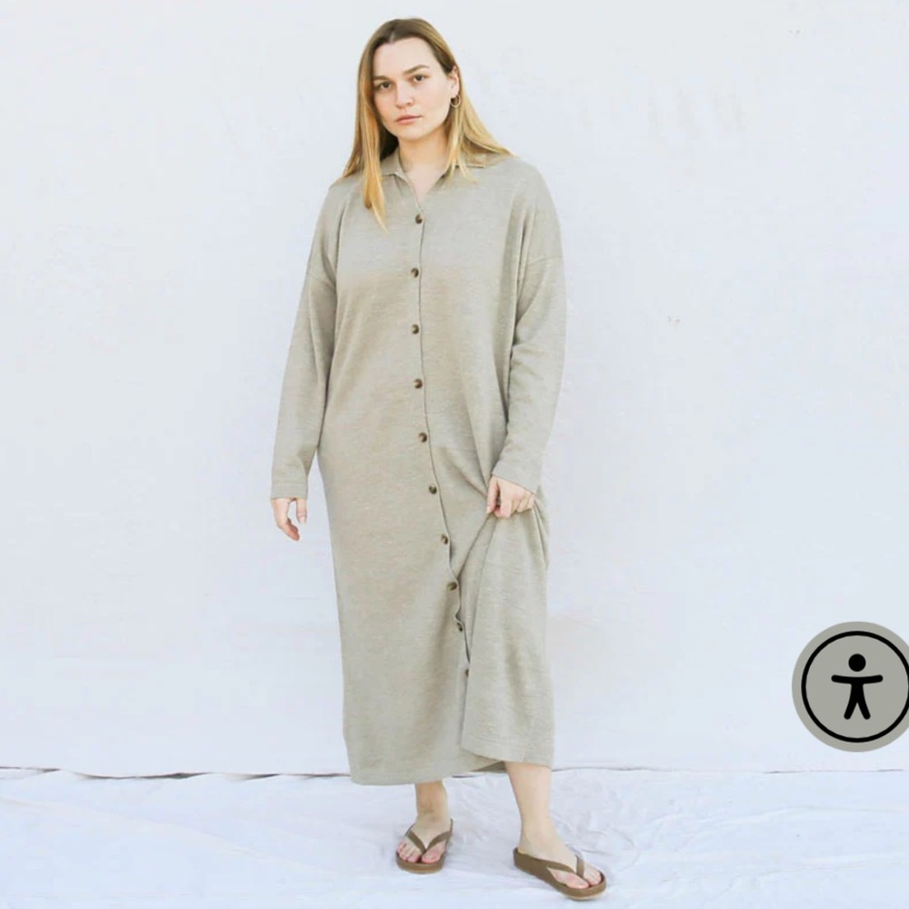 Lauren Manoogian Long Button-Front Maxi Dress in Light Taupe